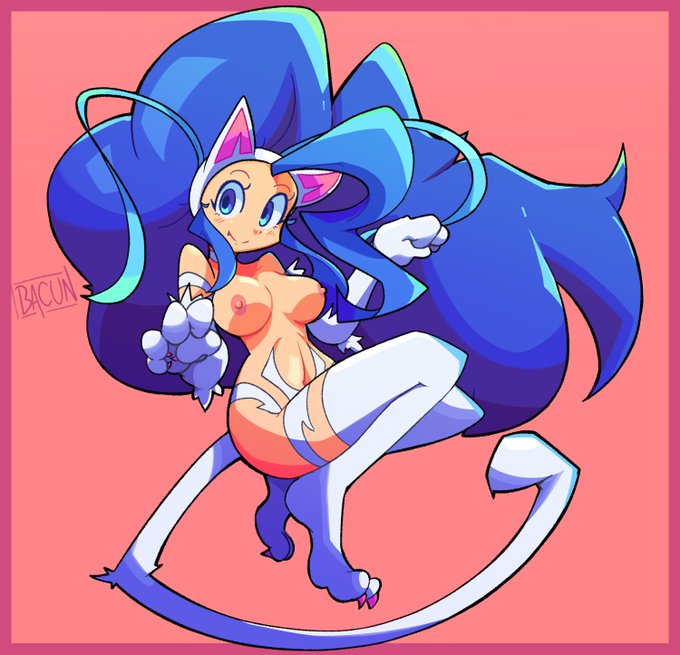 bacumng bacunng blue_eyes blue_hair cat_ears cat_paws cat_tail darkstalkers felicia_(darkstalkers) female female_only medium_breasts