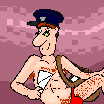 1boy anonymewse armpit_hair body_hair british chest_hair color colored cosgrove_hall_films ginger ginger_hair glasses ladyduckula leg_hair mail mailman male male_only paheal postman postman_hat postman_pat presenting rule_34_(paheal) solo tagme