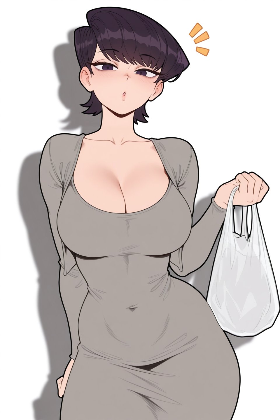 ai assisted, ai generated, aroused, aroused face, aroused female, aroused smile, asian, asian female, bangs, belly button, belly button visible through clothing, black hair, cleavage, cleavage cutout, cleavage overflow, deep cleavage, dongtan dress, dress, female, female only, hourglass figure, hourglass figured female, komi can't communicate, komi shuuko, komi-san wa komyushou desu, large ass, large breasts, long dress, long sleeves, looking at another, looking at viewer, looking pleasured, medium hair, milf, skirt, slim waist, thick ass, thick hips, thick legs, thick thighs, tight clothes, tight clothing, tight fit, waifuinvoker, wide hips