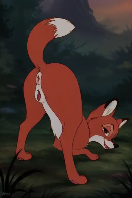 ai_generated anus anus_focus ass ass_focus ass_up canid canine canine_genitalia canine_pussy canis disney female female_focus female_fox female_only feral feral_only fox looking_at_viewer looking_back puffy_anus puffy_pussy pussy pussy_focus smile the_fox_and_the_hound vixey