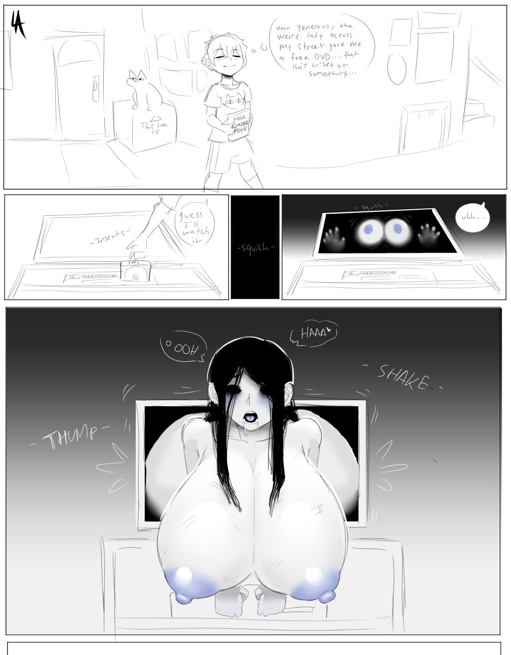 1girls, ass, breasts, female, ghost, huge ass, huge breasts, lewdicrousart, tagme, the ring, tv, yamamura sadako