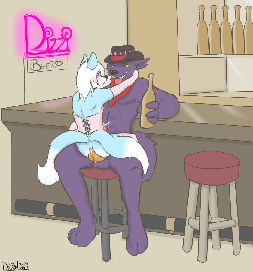 2013 alcohol anal anal_sex anthro bandanna bar beer beverage blue_fur blush canine canine_penis closed_eyes corset cowboy crossdressing cum elbow_gloves fur furry gay girly gloves hands-free knot male multiple_tails no_humans nude orgasm penetration penis purple_fur seated seko sekotta shinithevixen wolf