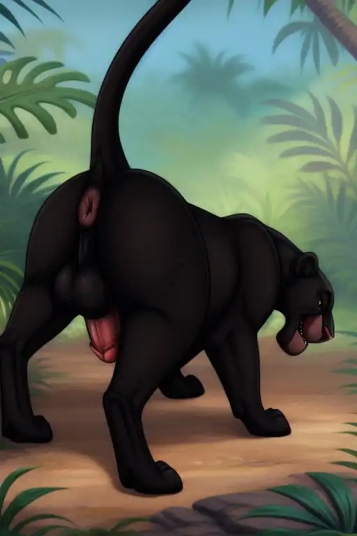 ai_generated ass_focus ass_up bagheera bagheera_(jungle_book) big_balls big_penis black_panther cartoony disney feline feral feral_only jungle looking_at_viewer looking_back male male_focus male_only panther pantherine penis penis_out seductive_eyes seductive_look seductive_pose the_jungle_book