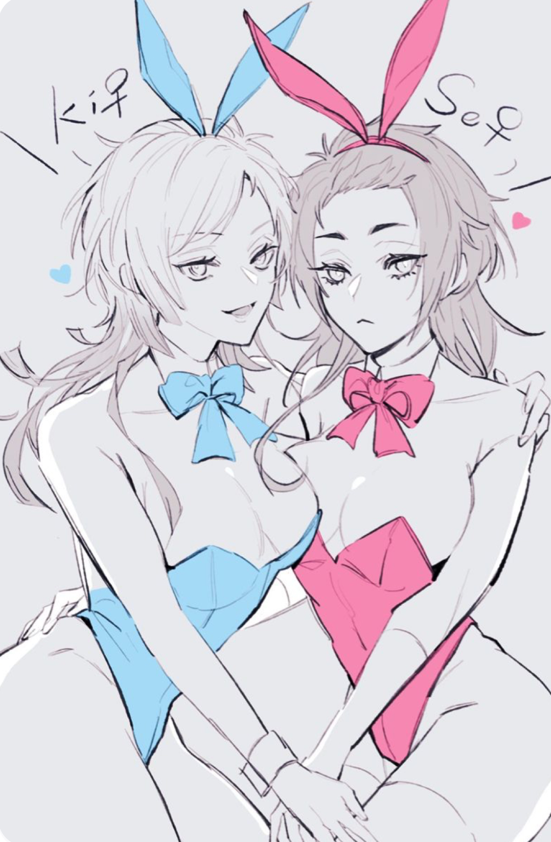 2girls, big breasts, blue lock, boob focus, boobs touching, breasts, breasts to breasts, breasts touching, bunny costume, bunny ear, bunny girl, bunny girls, cleavage, curvy, fem kaiser, fem sae, female, female focus, female only, female sae, female/female, femlock, genderbend, hand on hip, hand on shoulder, heart, heart symbol, hips, hips wider than shoulders, holding hands, huge thighs, itoshi sae, itsice0910, kaiser michael, lesbian couple, love, michael kaiser, pussy, pussy line, rule 63, sexy body, sexy pose, skimpy clothes, staring at viewer, thighs, tiny arms, tiny waist, women, yuri