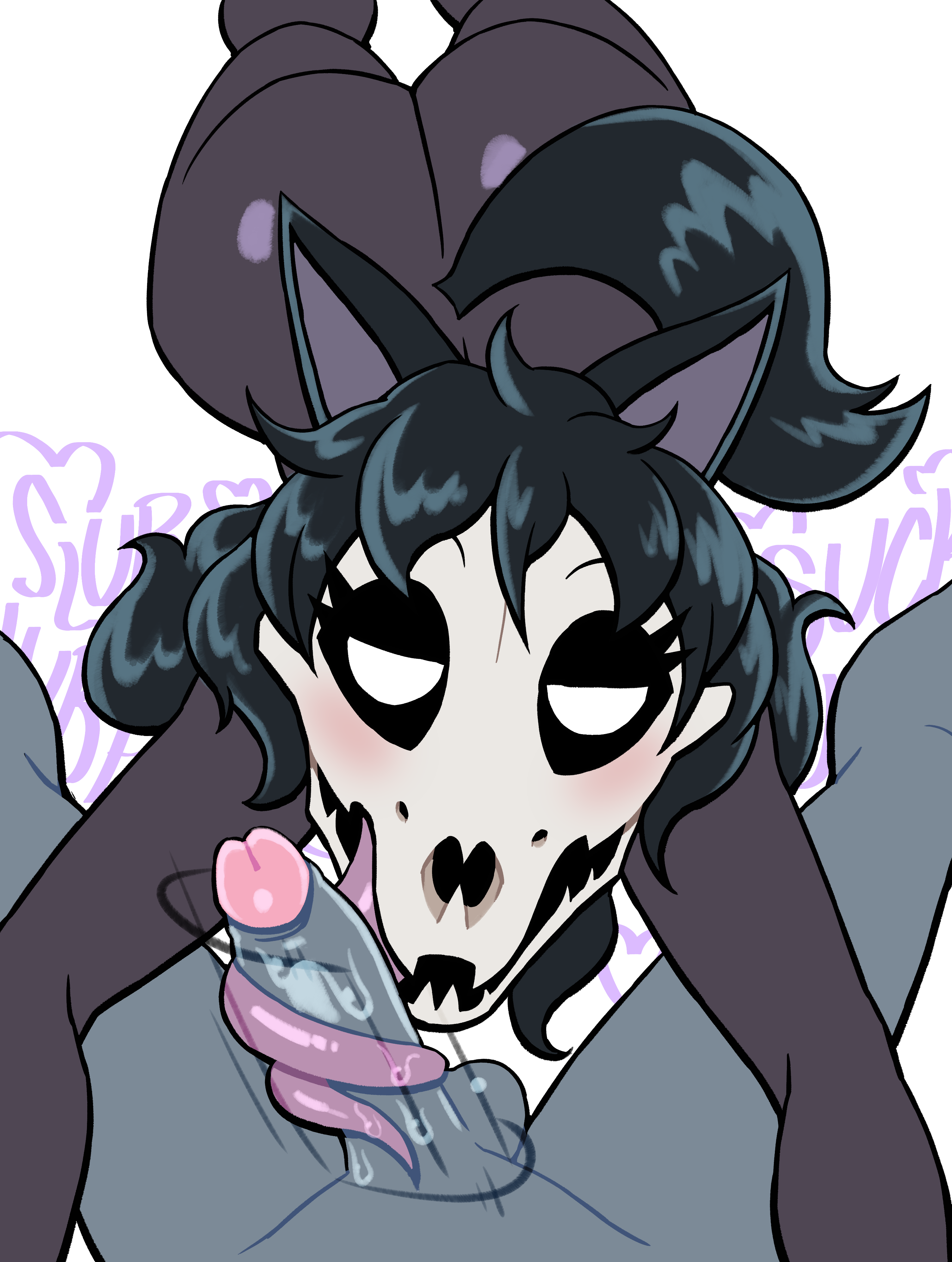 absurd res, anthro, blush, duo, faceless character, fellatio, female, first person view, genitals, hi res, human, long tongue, looking at viewer, lovetopullmicke, mal0, mal0 (species), male, male pov, male/female, malo, mammal, oral, penile, penis, scp foundation, scp-1471, scp-1471-a, sex, simple background, tongue, white background