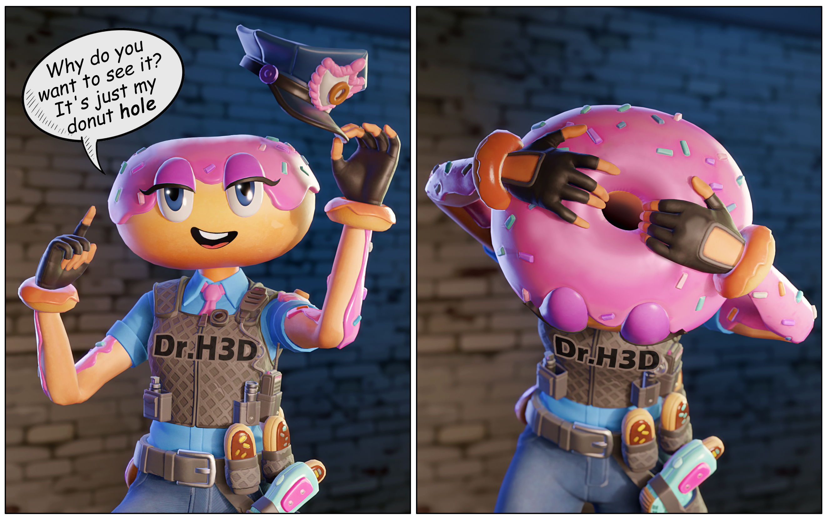 1girl, 1girls, 3d, 3d (artwork), constable sprinkle, donut, dr. h3d, dr.h3d, female, food, fortnite, hole, hole stretching, non-sexual, self upload, solo, solo female, stretching, watermark, wtf