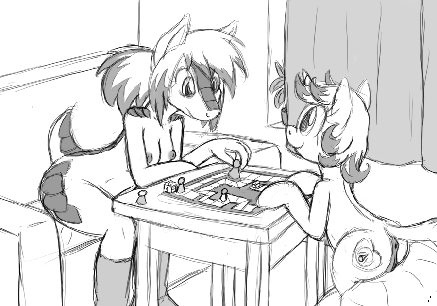 anthro anus armadillo ass black_and_white breasts cutie_mark dewflower equine female furry game hair horn horse monochrome my_little_pony nipples original_character pussy satch sketch smile socks table tg-0 unicorn