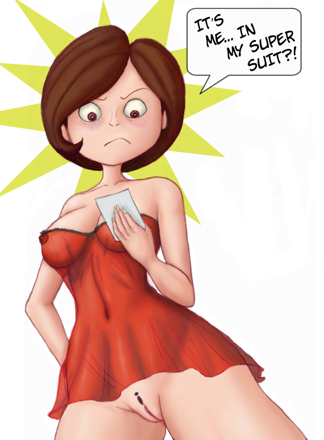 1girls angry bottomless brown_eyes brown_hair clothes disney erect_nipples female female_only fluffy_(artist) helen_parr hourglass_figure human innie_pussy lingerie navel nightgown pixar pubic_hair pussy see-through sheer smooth_skin solo soubriquetrouge speech_bubble standing tagme text the_incredibles upset