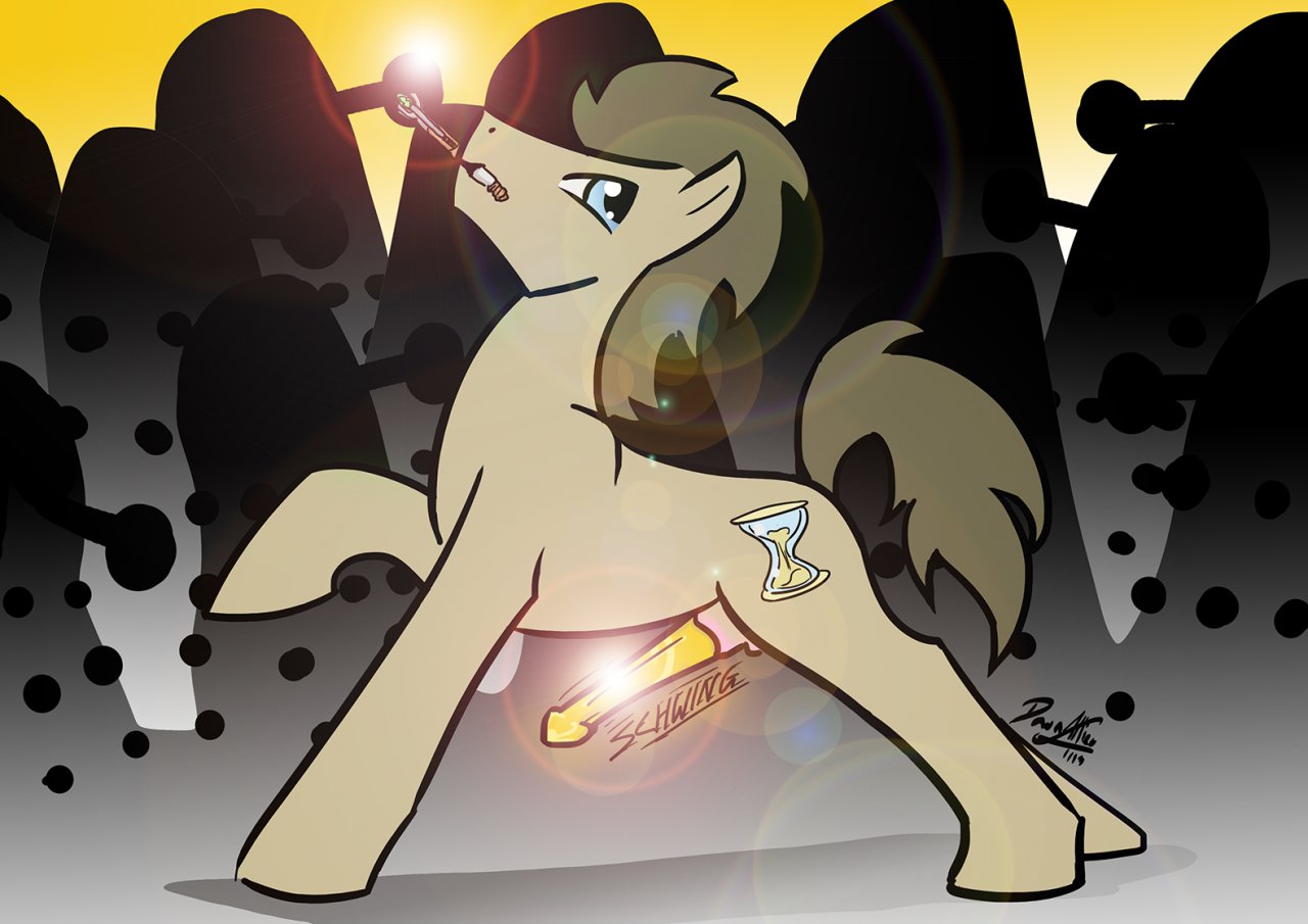 blue_eyes brown_fur brown_hair crossover dalek dawnallies doctor_who doctor_whooves friendship_is_magic furry male_only mouth_hold my_little_pony no_humans one_leg_raised quadruped smooth_skin tail