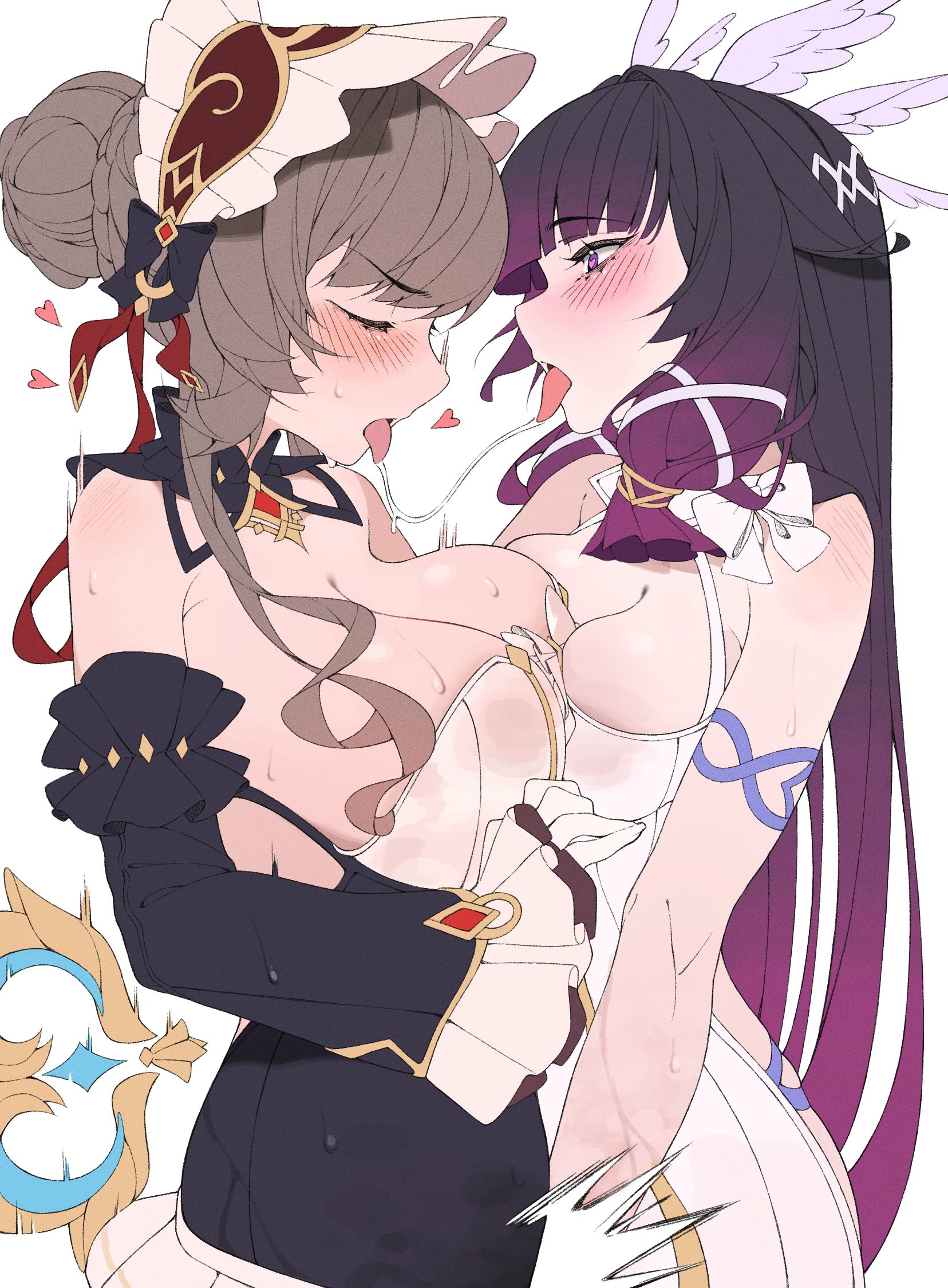 2girls, blush, columbina (genshin impact), female, female only, female/female, fingering, genshin impact, hoyoverse, kissing, lesbian, lesbian sex, long hair, maid headdress, marck (marck1703), mihoyo, saliva trail, sandrone (genshin impact), yuri