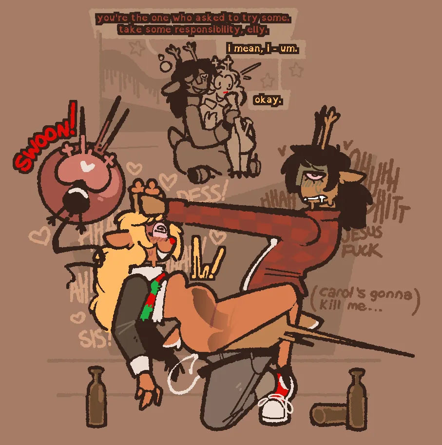 1futa, 1girls, 2d, age difference, animal ears, beer, beer bottle, bong, color, consensual, consensual incest, cum, cum in pussy, cum inside, deer, deer girl, deer horns, deltarune, dess holiday, dickgirl, dickgirl/female, dizzy, dizzy eyes, drunk, drunk futa, duo, female penetrated, futa on female, futa penetrating, futa penetrating female, futanari, heart, hearts around head, horn grab, horns, hung, hung futa, hung transfem, impregnation, inbreeding, incest, incest impregnation, intersex, intersex penetrating female, intersex/female, intoxicated, kemonomimi, leg lock, looking pleasured, no pants, noelle holiday, older dom younger sub, older female, ovum, ovum with heart, pants down, regret, sex, siblings, silhouette, silhouetted penis, simple background, sister and sister, sisters, sperm meets ovum, stomach bulge, trans woman, transdom, transfem, transgender, xenopavilia, younger female