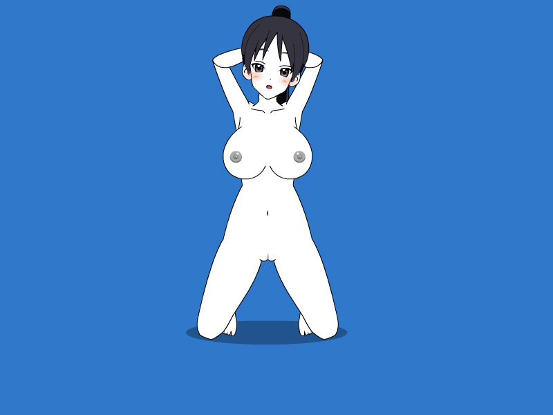 1girls black_hair blue_background blush breasts color exposed_breasts female female_only front_view hair human kennyvstheuniverse kneeling nude nudity pussy skin solo white_skin wii_fit wii_fit_trainer