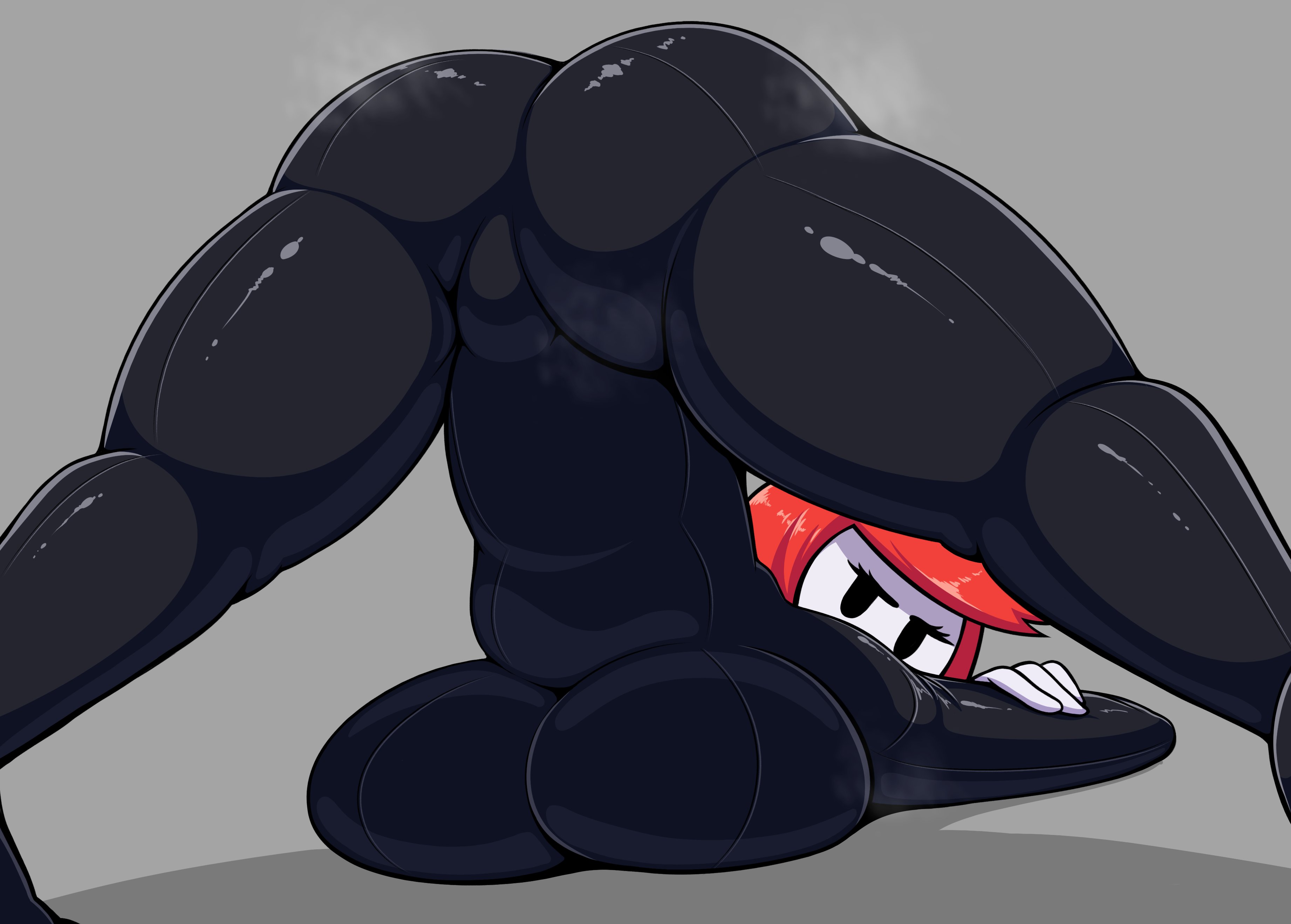 1girls, androjuniarto, ass, ass focus, ass up, big ass, big breasts, bodysuit, breasts, ellie rose, face down, face down ass up, female, female only, henry stickmin (game), huge ass, jack-o pose, jackochallenge, large breasts, looking at viewer, looking back, mob face, red hair, spread legs, stickman, thick thighs, wide hips