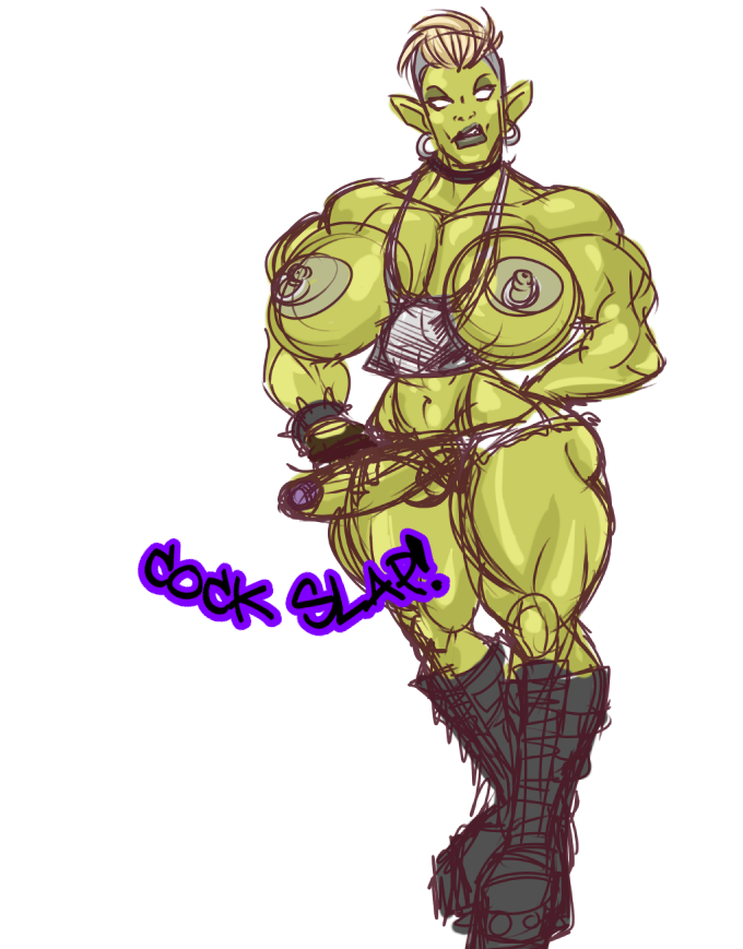 1futa @prissy_13 areolae biceps big_penis boots color futa_only futanari green_skin hyper intersex monster muscles muscular_futanari nipples orc orc_futanari penis pyss sketch solo solo_futa standing white_background