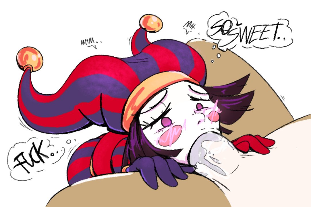 1boy, 1girls, blowjob, clown, clown girl, crocodile, crocodilian, female, glitch productions, gummigoo (the amazing digital circus), gummy creature, male, male/female, pomni (the amazing digital circus), straight, the amazing digital circus, verh ketten