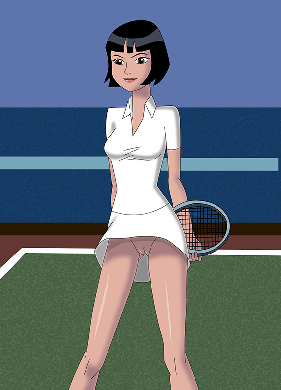 1girls ben_10 ben_10_alien_force black_hair bobsan brown_eyes female female_only innie_pussy julie_yamamoto no_panties nudity pussy skirt solo tagme tennis_uniform upskirt vagina white_skirt