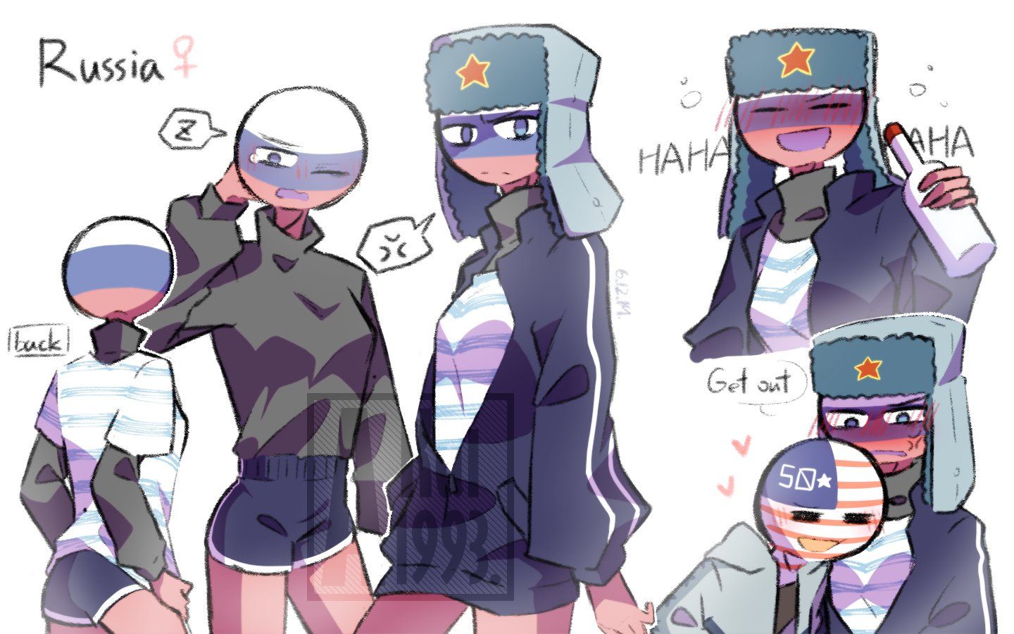 1boy, 1girls, akai1993, countryhumans, countryhumans girl, female, male, russia (countryhumans), tagme, united states of america (countryhumans), watermark