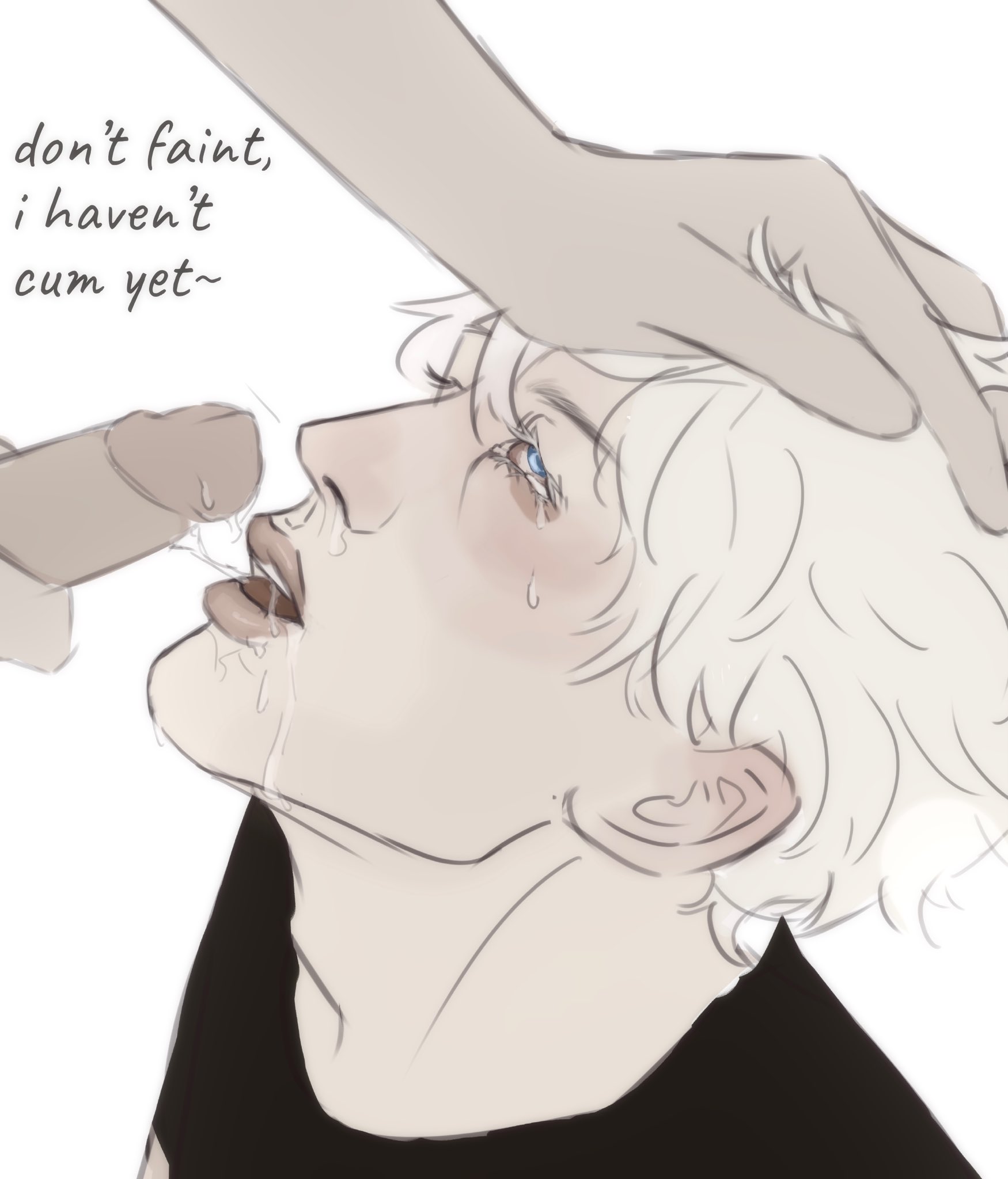 blowjob, blowjob face, crying, drool, drooling, gay blowjob, getou suguru, gojou satoru, jujutsu kaisen, male only, mickf1g, my blue eyed king would never take dick, satoru gojo, sucking, suguru geto, tears, white hair, yaoi, your blue eyed king would absolutely take dick