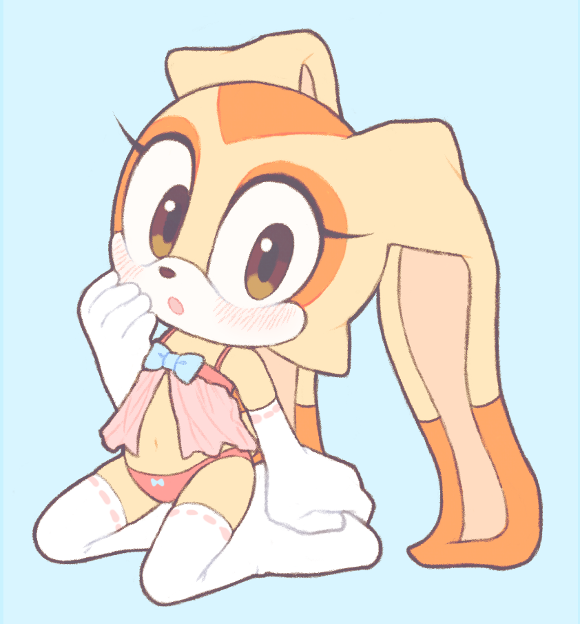 1girls 2020 2020s 2024 2024s 5_fingers alternate_costume animal_ears babydoll bare_shoulders blue_background blue_bow blush bow bow_panties brown_eyes brown_nose cream_the_rabbit cub cute cute_female cute_girl digital_drawing digital_media elbow_gloves eyelashes female flat_chest full_body furry furry_female girly girly_girl gloves hand_to_own_mouth hand_up hi_res humanoid_hands kneeling lingerie looking_at_viewer mobian_(species) navel negligee open_mouth panties pixiv rabbit_ears rabbit_girl rabbit_tail red_panties ribbon-trimmed_gloves ribbon-trimmed_legwear ribbon_trim robot_(pixiv_42325944) sega simple_background solo sonic_(series) sonic_advance sonic_advance_2 sonic_team stockings tail thighhighs underwear underwear_only video_games white_gloves white_thighhighs young younger_female