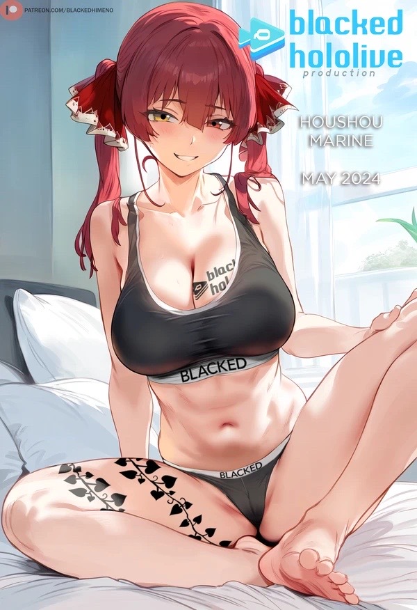 1girls ai_generated background bed big_breasts blacked blacked_clothing bra feet himeno hololive hololive_japan houshou_marine light-skinned_female partially_clothed queen_of_spades red_hair sitting smile tagme tattoo virtual_youtuber