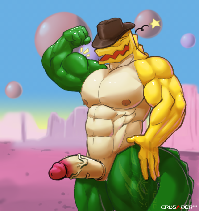 anthro anthro_only crocodilian crusader1080 erection foreskin foreskin_folds glitch_productions green_skin gummigoo_(the_amazing_digital_circus) gummy_(food) gummy_creature hat male male_only scalie the_amazing_digital_circus