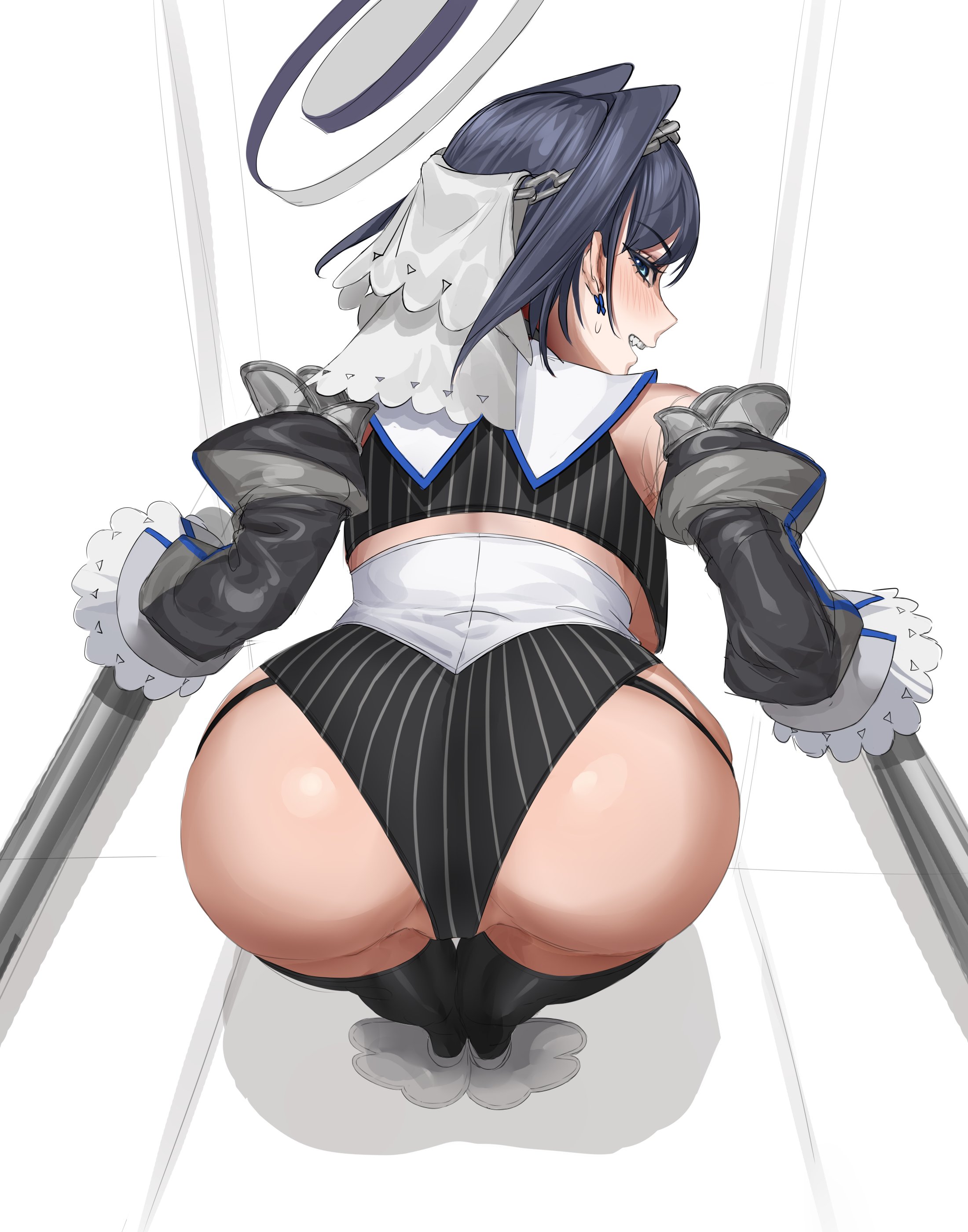 1girls, ass, bending over, bitchy, blue eyes, blue hair, breasts, female, female only, hi res, highres, hololive, hololive english, hololive english -council-, hololive english -promise-, huge ass, jigger e, light skin, light-skinned female, looking at viewer, naughty face, ouro kronii, short hair, virtual youtuber