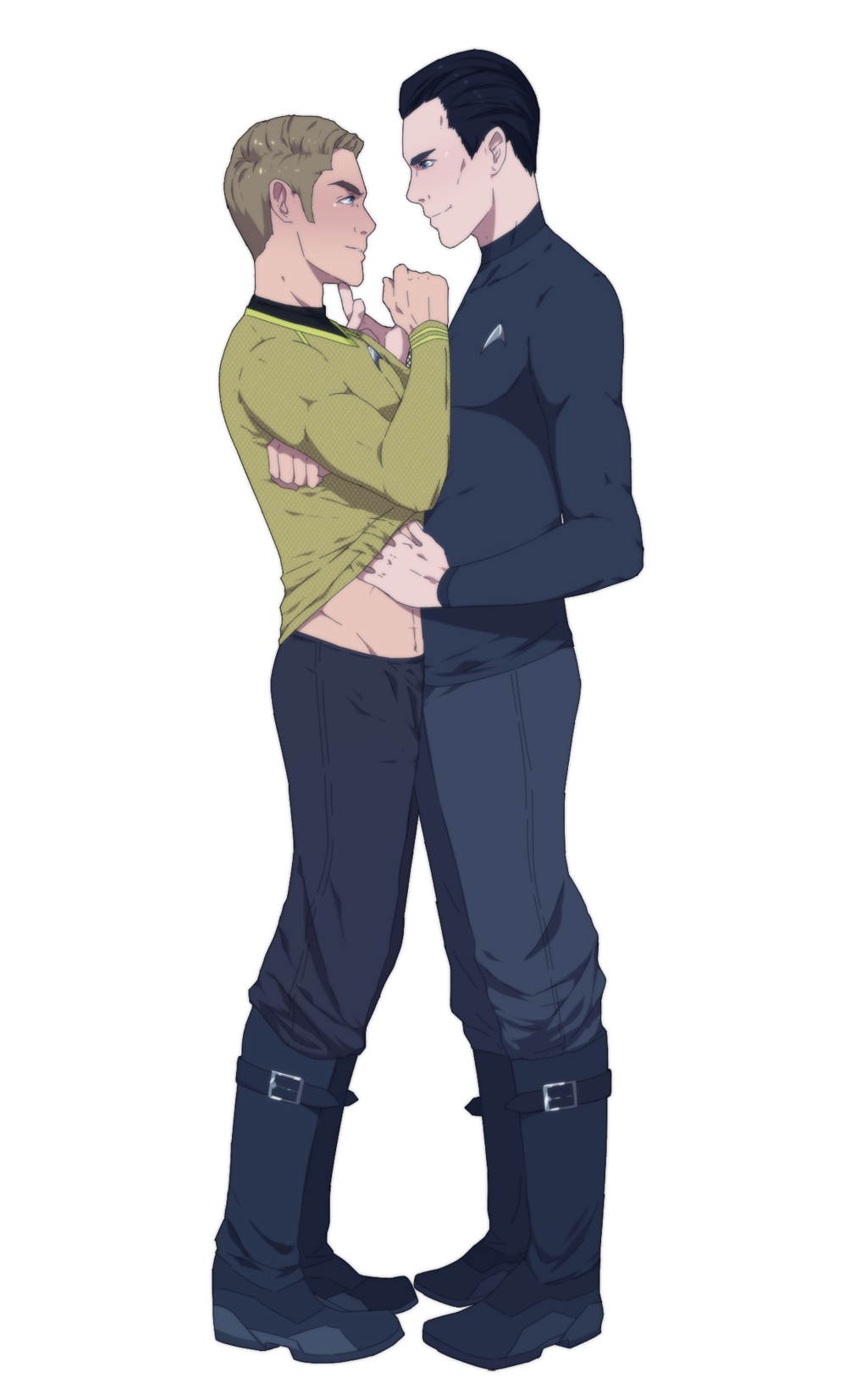 augment couple duo human james_t._kirk khan_noonien_singh pontyk star_trek star_trek_into_darkness starfleet_insignia starfleet_uniform tagme url yaoi