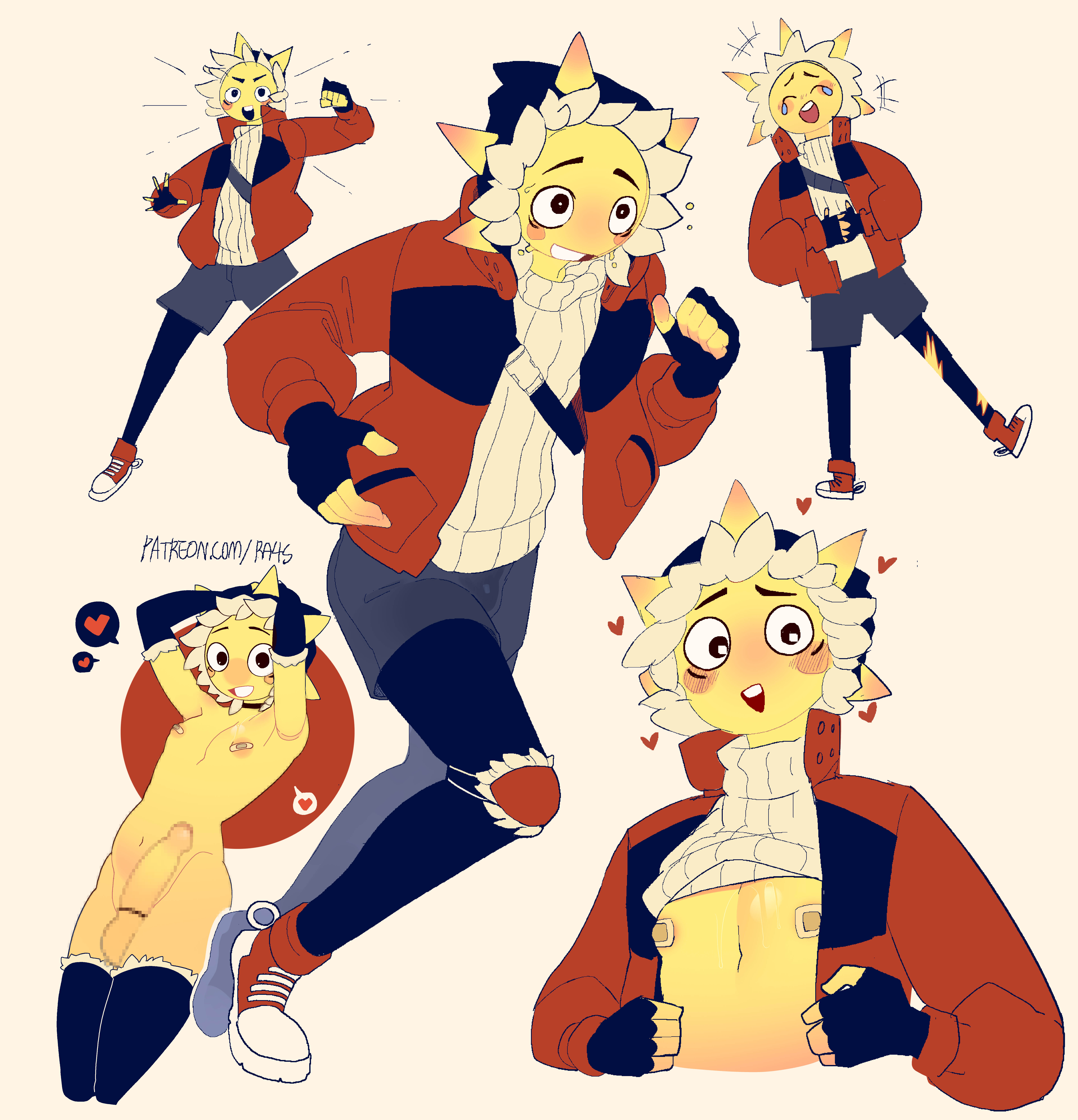1boy, 2d, 2d (artwork), big penis, color, colored, fortnite, fortnite: battle royale, large penis, male, male focus, male only, nipple pasties, pasties, penis, ra4s, solo, solo focus, solo male, sunspot (fortnite), yellow body, yellow skin
