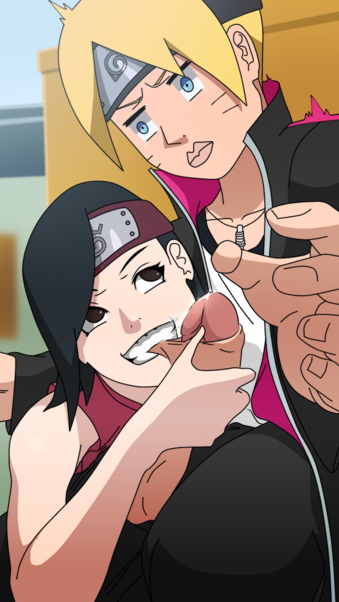 bite, boruto: naruto next generations, female, foreskin, foreskin play, foreskin pull, male, male/female, naruto, naruto (series), naruto shippuden, penis, sarada uchiha, school, smile, sucking, taticomar, uncircumcised, uzumaki boruto
