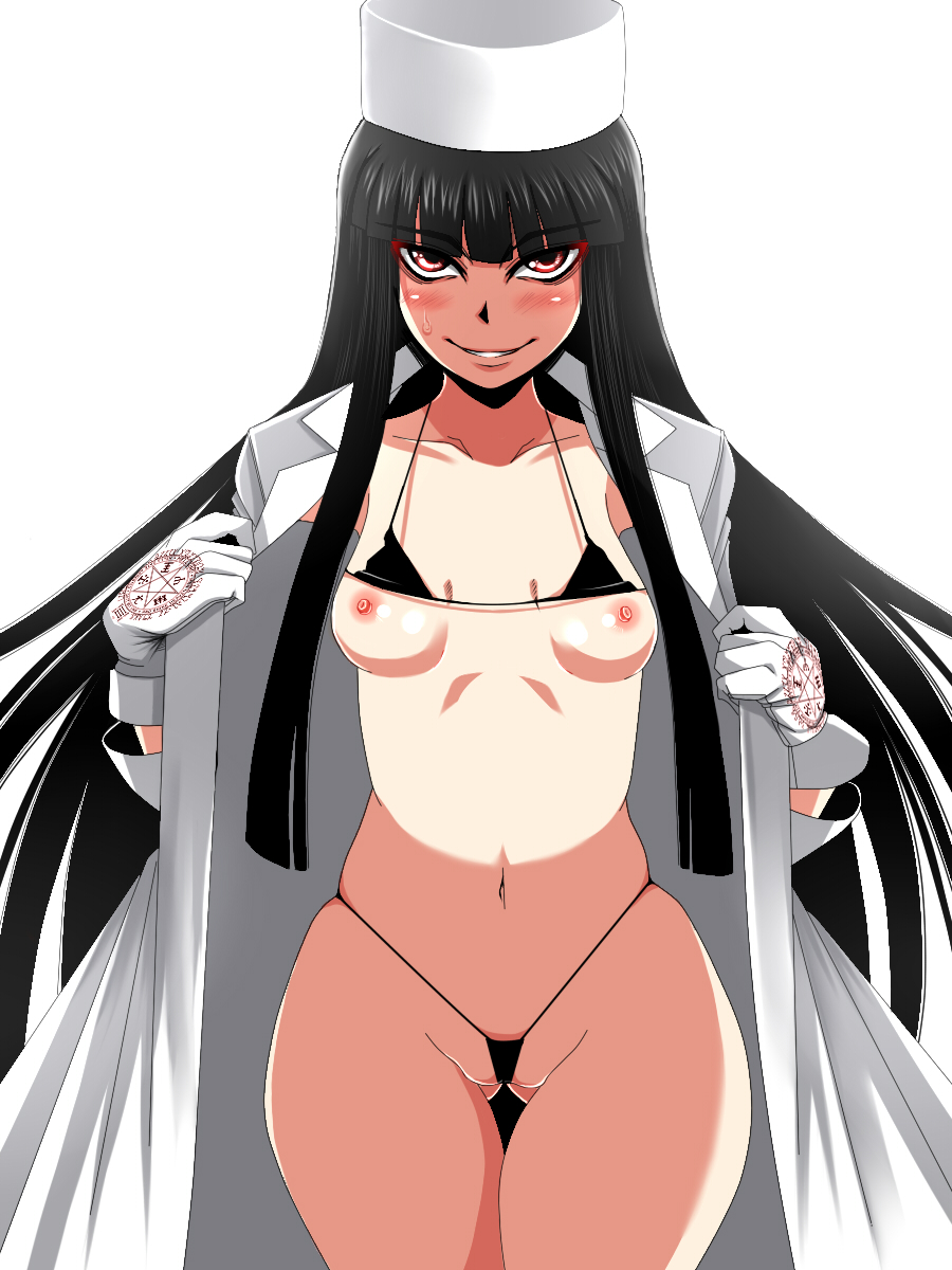 bikini black_hair breasts canon_genderswap female_only g-string girlycard hellsing hellsing_ultimate hikora micro_bikini rule_63 smile solo_female tagme vampire