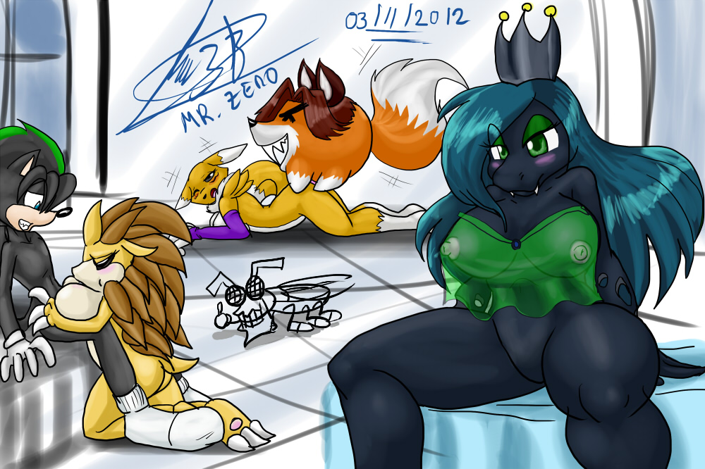 2012 blowjob blush breasts crossover digimon fellatio friendship_is_magic great_nix_fox my_little_pony nintendo nipples original_character pokemon pokemon_(species) queen_chrysalis queen_chrysalis_(mlp) renamon sandslash smooth_skin vaginal_penetration