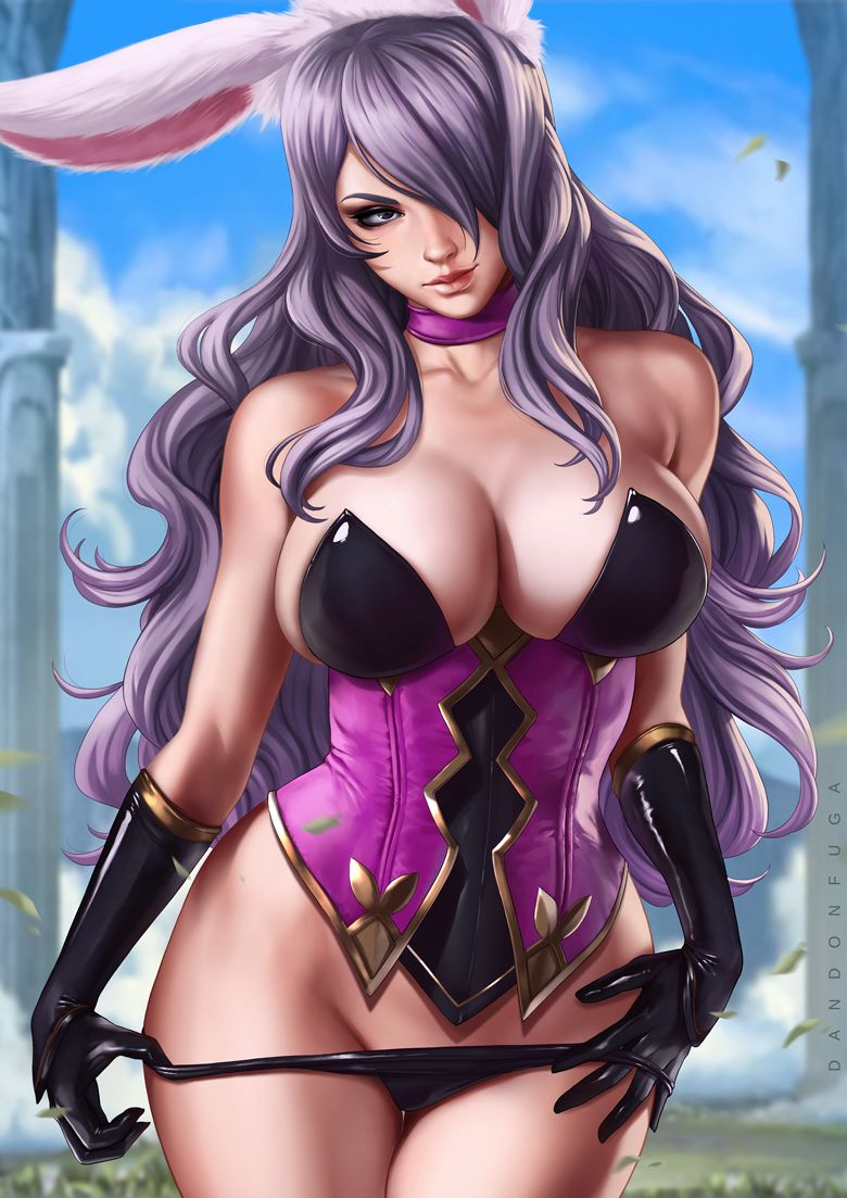 big breasts, black gloves, breasts, bunny ears, bunny girl, camilla (fire emblem), cleavage, corset, dandon fuga, female, female only, fire emblem, fire emblem fates, fire emblem heroes, gloves, large breasts, latex gloves, panties, pinup, sideboob, solo