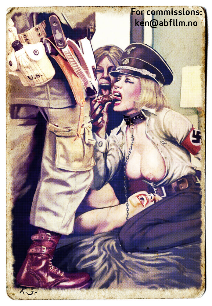 1boy 2girls closed_eyes dark-skinned_male dark_skin female german_officer history interracial kinkyjimmy licking_penis light_skin male national_personification nazi oral pale_skin unseen_male_face world_war_2