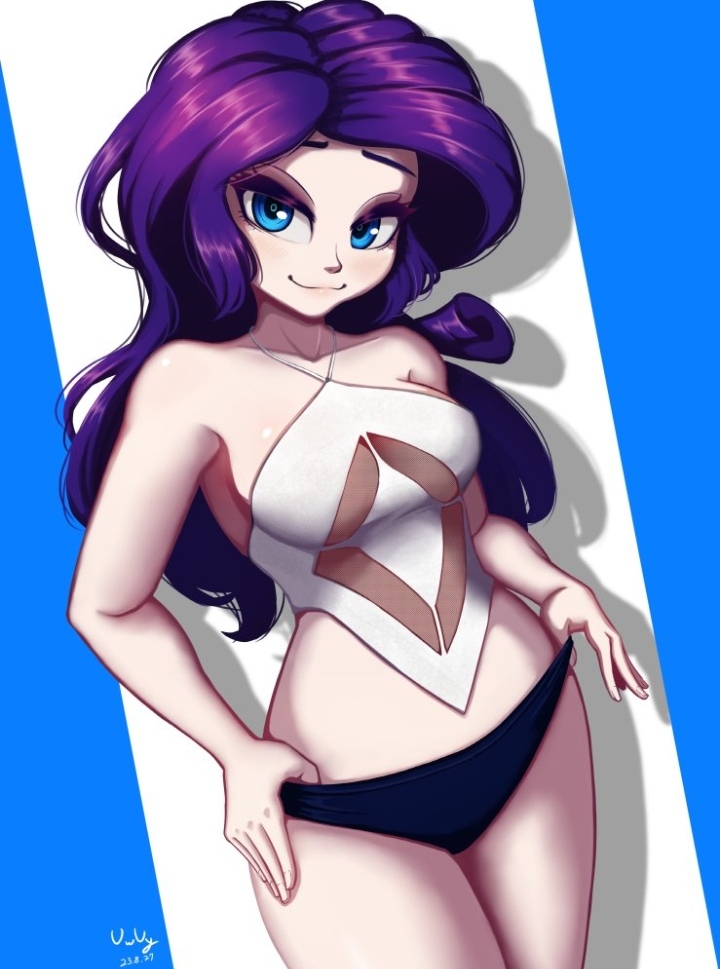 1girls 2023 artist_signature blue_eyes equestria_girls female halter_top halterneck hasbro light-skinned_female long_hair looking_at_viewer my_little_pony pale-skinned_female pale_skin panties pulling_panties purple_hair rarity_(eg) rarity_(mlp) slim_waist smile solo solo_female swimsuit swimwear the-park twitter_link two_tone_background