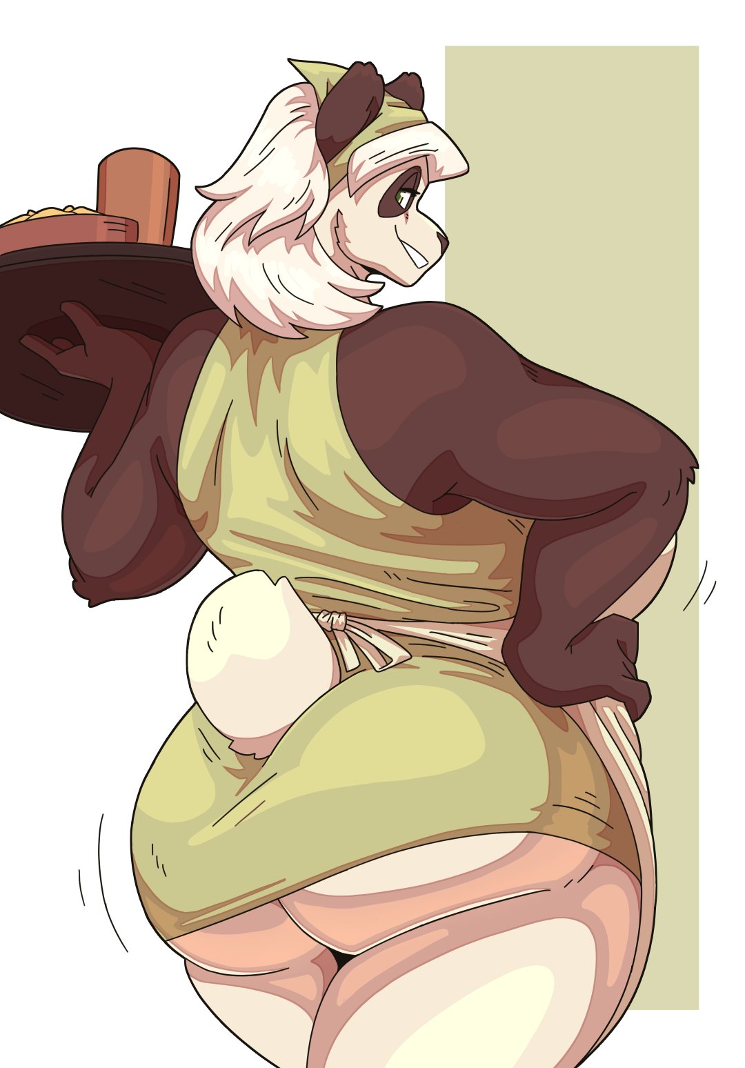 1girls anthro ass bear big_ass female female_only giant_panda hand_on_hip hi_res looking_at_viewer looking_back looking_back_at_viewer panda rear_view slightlysimian smiling smiling_at_viewer solo tail thick_ass thick_thighs tray underass ursid ursine waitress white_hair