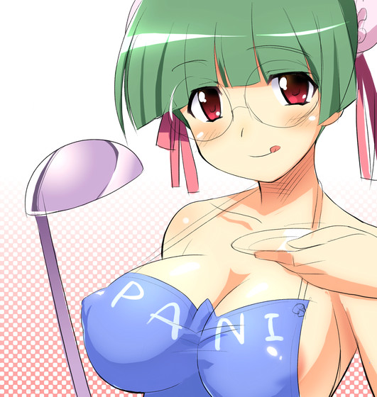 1girls :p apron areola_slip areolae breasts female glasses large_breasts naked_apron pani_poni_dash pani_poni_dash! pointy_chin puffy_nipples rei_tachibana sideboob solo tachibana_rei tongue