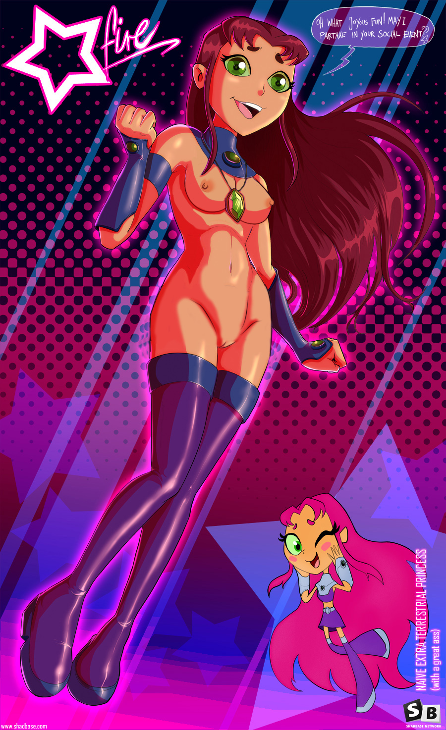 1girls, boots, dc, dc comics, female, naked footwear, nude, pinup, shadman, solo, starfire, starfire (teen titans go!), tagme, teen titans, teen titans go, text