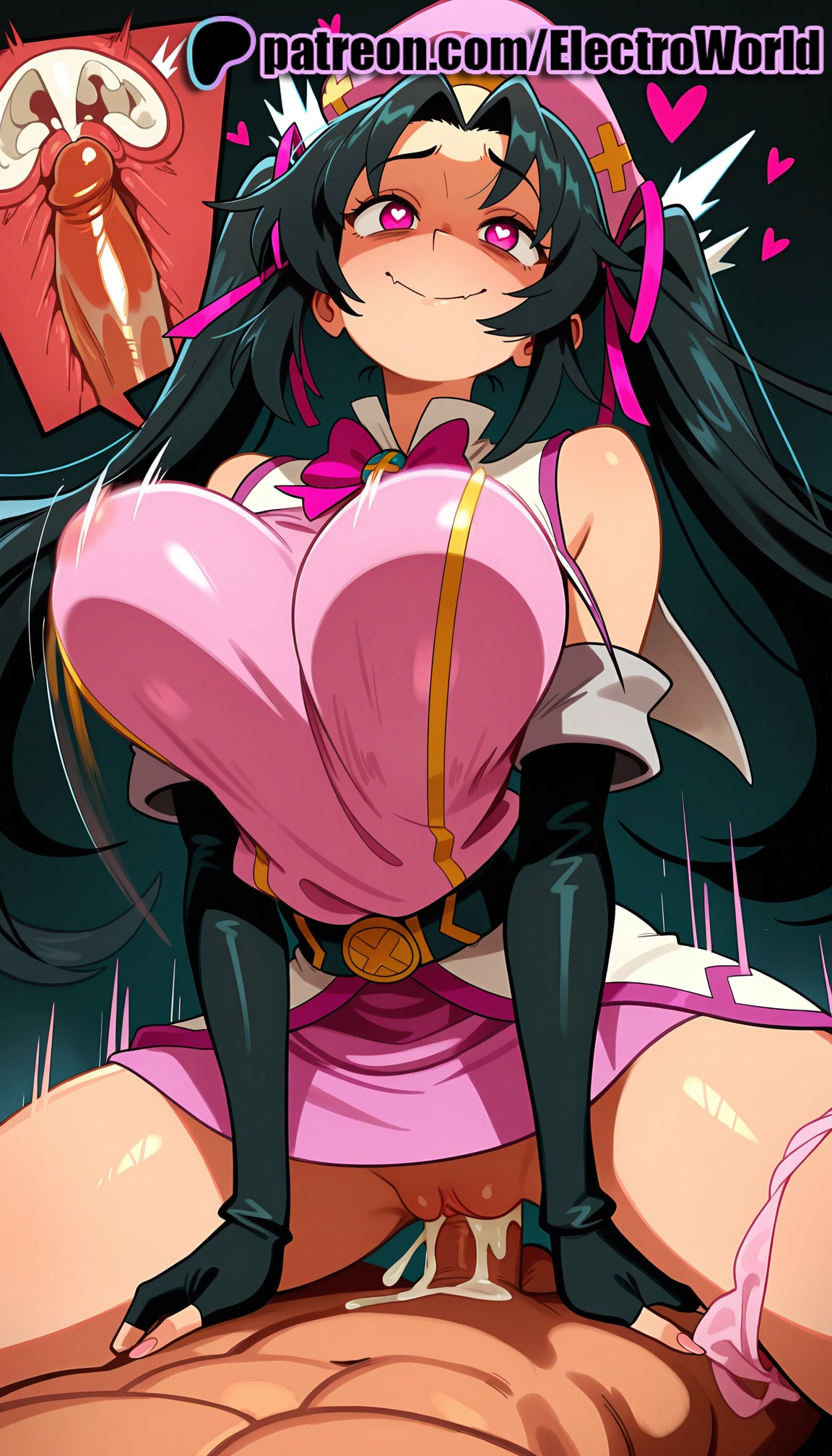 1boy, 1girls, 2025, ai generated, artist name, assertive female, bare shoulders, black hair, blush, breasts, bust, cervix, chest, clothed sex, cock, cowgirl position, cross section, cum, cum in pussy, deep penetration, dick, ejaculation, elbow gloves, electroworld, female, female on top, fingerless gloves, fucking, gloves, happy sex, heart, heart-shaped pupils, hi res, high quality, high resolution, high school dxd, highres, intercourse, internal cumshot, legs apart, legs spread, long hair, love making, male, open legs, orgasm, overflow, ovum, panties, panties around one leg, patreon, patreon username, penetration, penis, pink bow, pink dress, pink eyes, pink gloves, pink panties, pink ribbon, pink skirt, pussy, riding, serafall leviathan, sex, sexual intercourse, smile, solo focus, splayed legs, spread legs, stable diffusion, straddling, straight, symbol-shaped pupils, uncensored, underwear, uterus, vaginal penetration, watermark, x-ray