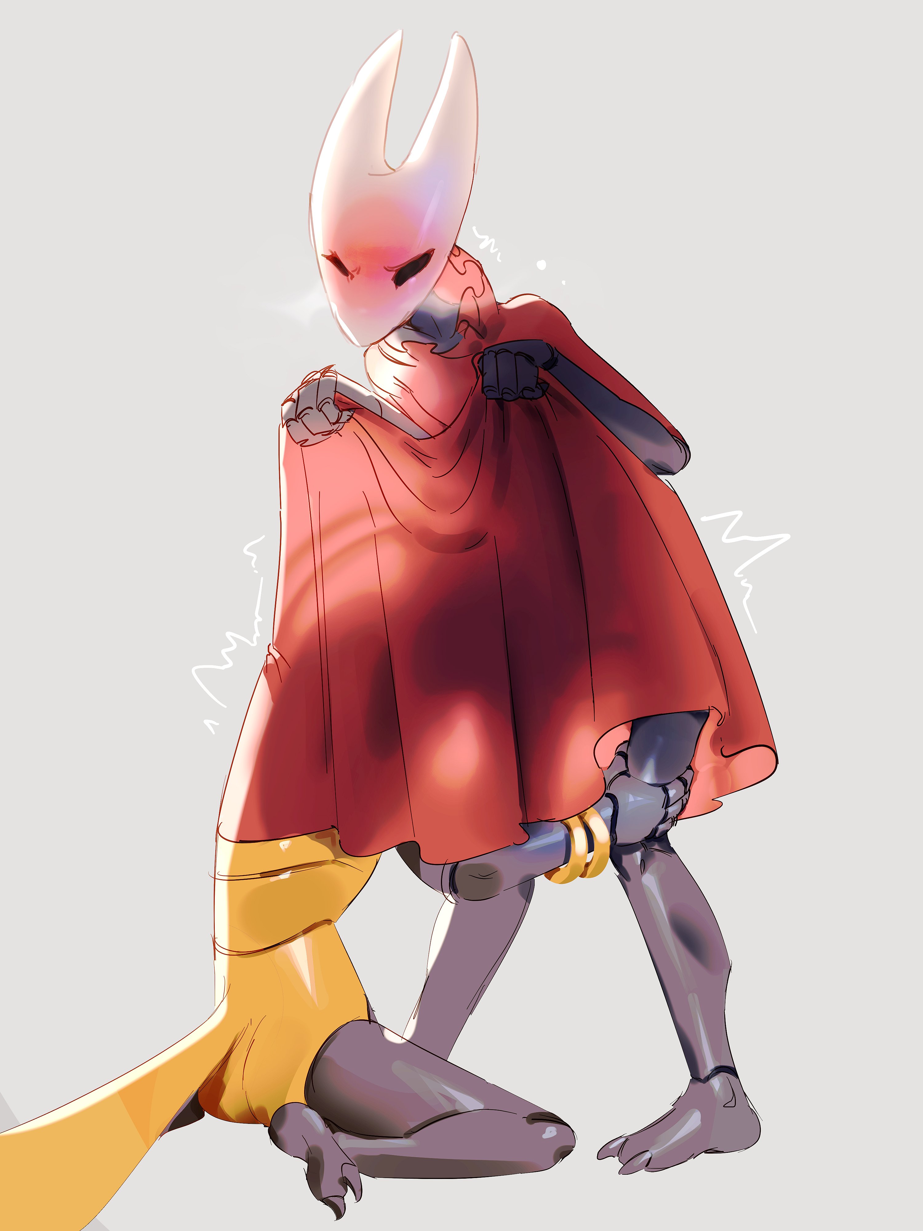 2 horns, 2girls, alternate body type, arthropod, austinarts4, black body, black skin, blush, bug, bug girl, cunnilingus, cunnilingus in skirt, female, female only, flustered, hollow knight, hollow knight: silksong, hornet (hollow knight), implied cunnilingus, obscured oral, oral, shakra (hollow knight), silksong, team cherry, under clothes, wlw, yuri