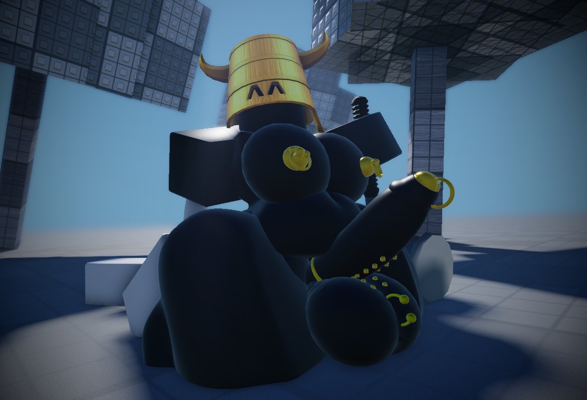 1boy, 1futa, 3d, avewagetrashuwu, balls, baseplate, black body, black skin, breasts, bucket, bucket hat, bucket head, cock sleeve, dickgirl, dickgirl/male, duo, futanari, huge balls, huge cock, intersex, male, mommy, penis, penis piercing, piercing, roblox, roblox avatar, robloxian, thick ass, thick butt, thick hips, thick legs, thick thighs