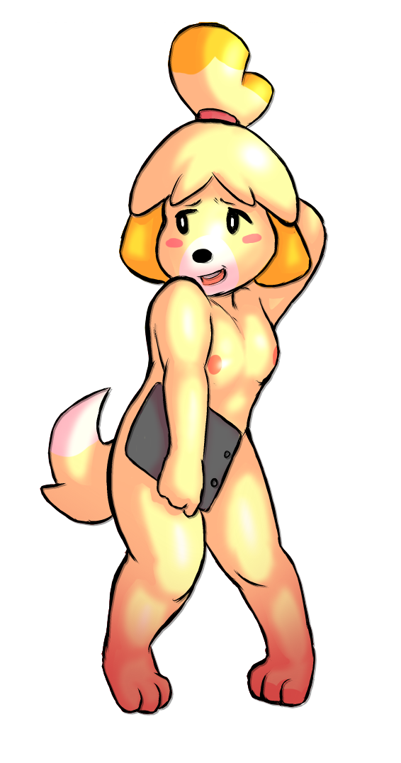 2013 animal_crossing anthro breasts canine dog female female_only fur isabelle_(animal_crossing) mammal namelessenemy nintendo nipples solo tagme