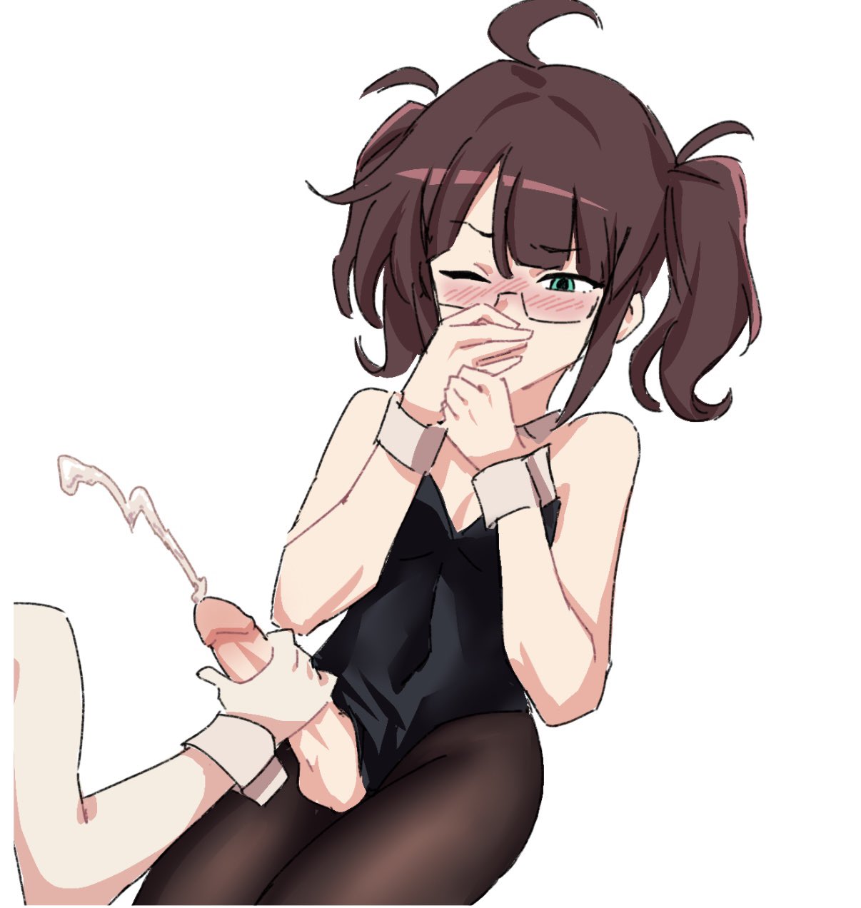 artist self-insert, bunnysuit, crossdressing, cum, ejaculation, female, femboy, handjob, male, miorin, original, playboy bunny, the freakin' yui