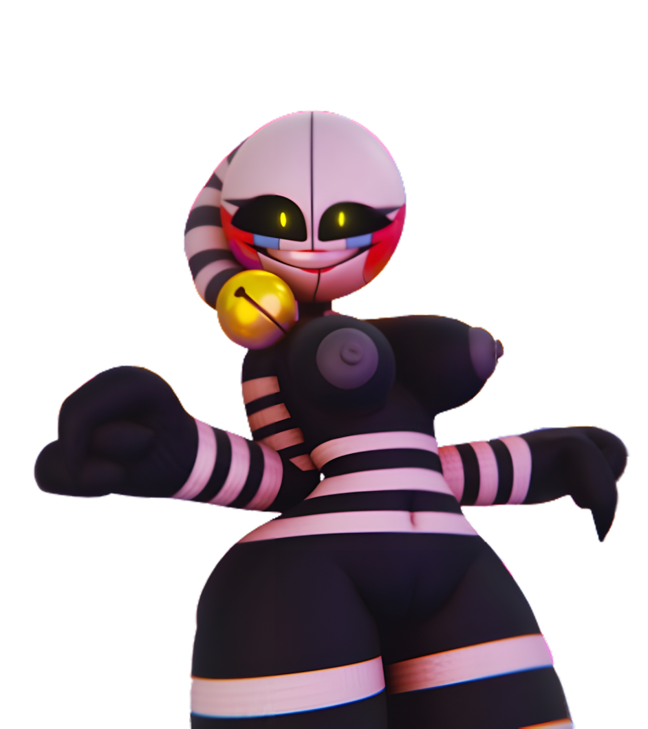 3d, female, five nights at freddy's, freddy fazbear's pizzeria simulator, looking at viewer, marionette (fnaf), no background, nude female, puppet (fnaf), security puppet (fnaf), smile, solo, solo female, super elon