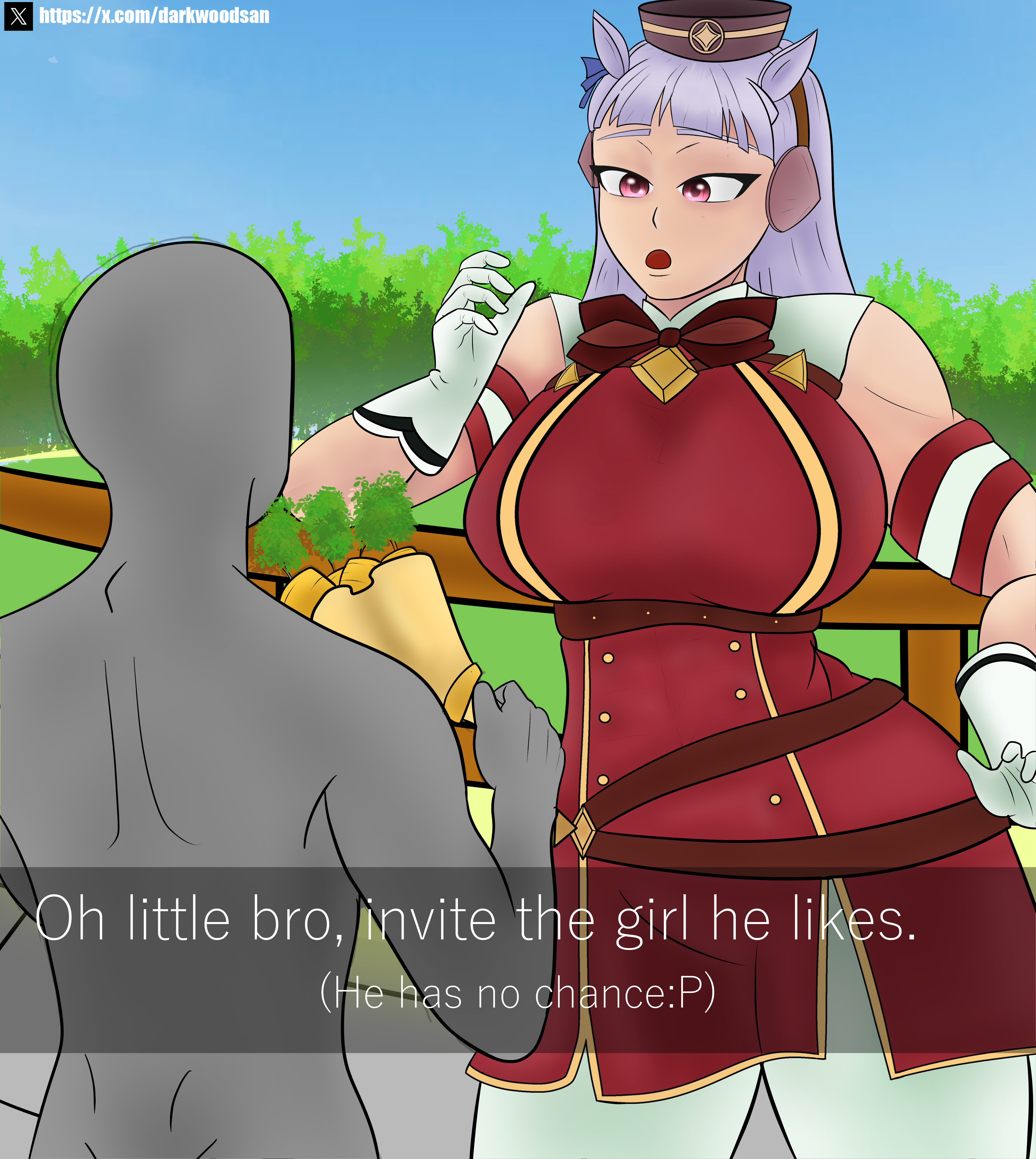 1boy, 1boy1girl, absurd res, after sex, breasts, coat, darkwoodsan, dress, fan, female, gold ship (umamusume), horse ears, horse girl, large breasts, male, presenting, self upload, tight clothing, umamusume, umamusume pretty derby