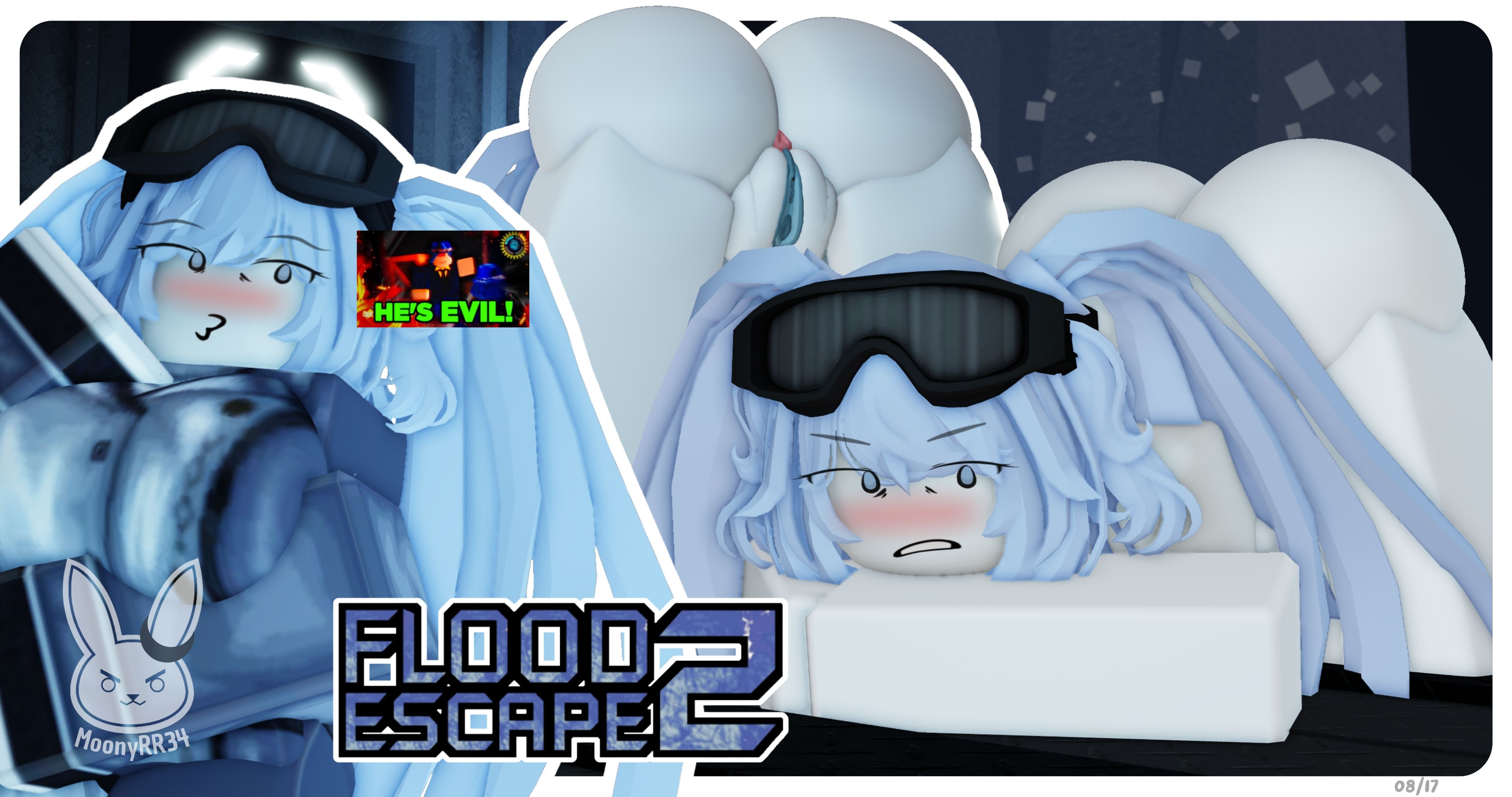 1girls, 3d, angry, anus, anus peek, ass, blue hair, breasts, clothed, copyright name, decaying silo, female, flood escape 2, jack-o pose, meme in the background, moonyrr34, nude, pussy, roblox, roblox game, robloxian, tagme, thighs, watermark, white skin