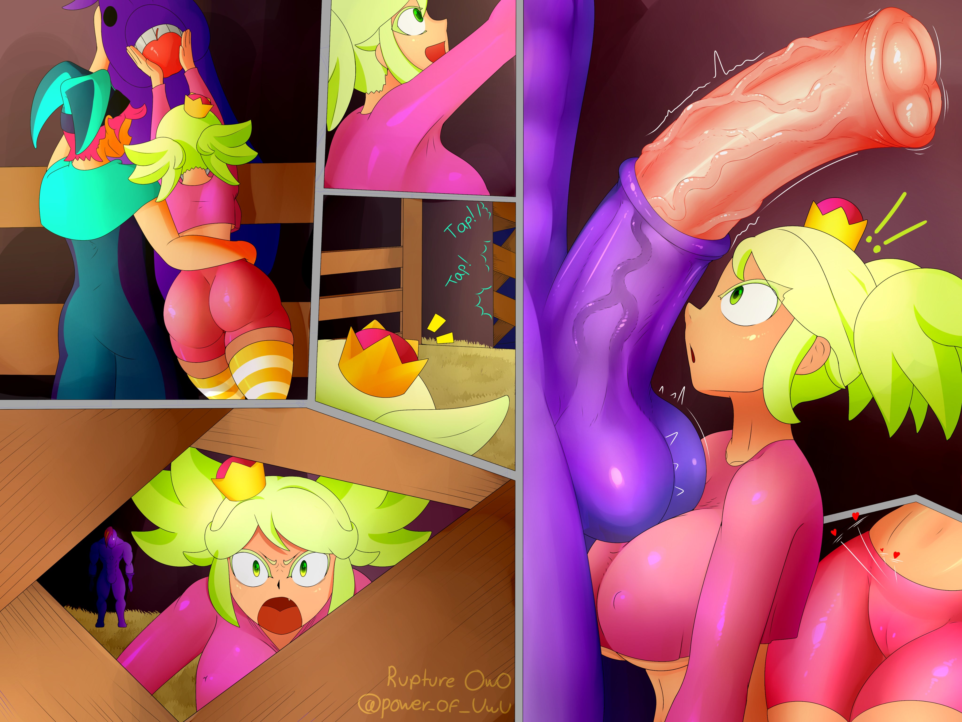 !, ?, berry (brawl stars), big ass, big breasts, brawl stars, breasts, brown hair, chester (brawl stars), female, heart symbol, horse penis, horsecock, imminent oral, joke, male, mandy (brawl stars), ntr, penis, ruptureowo, suprised look