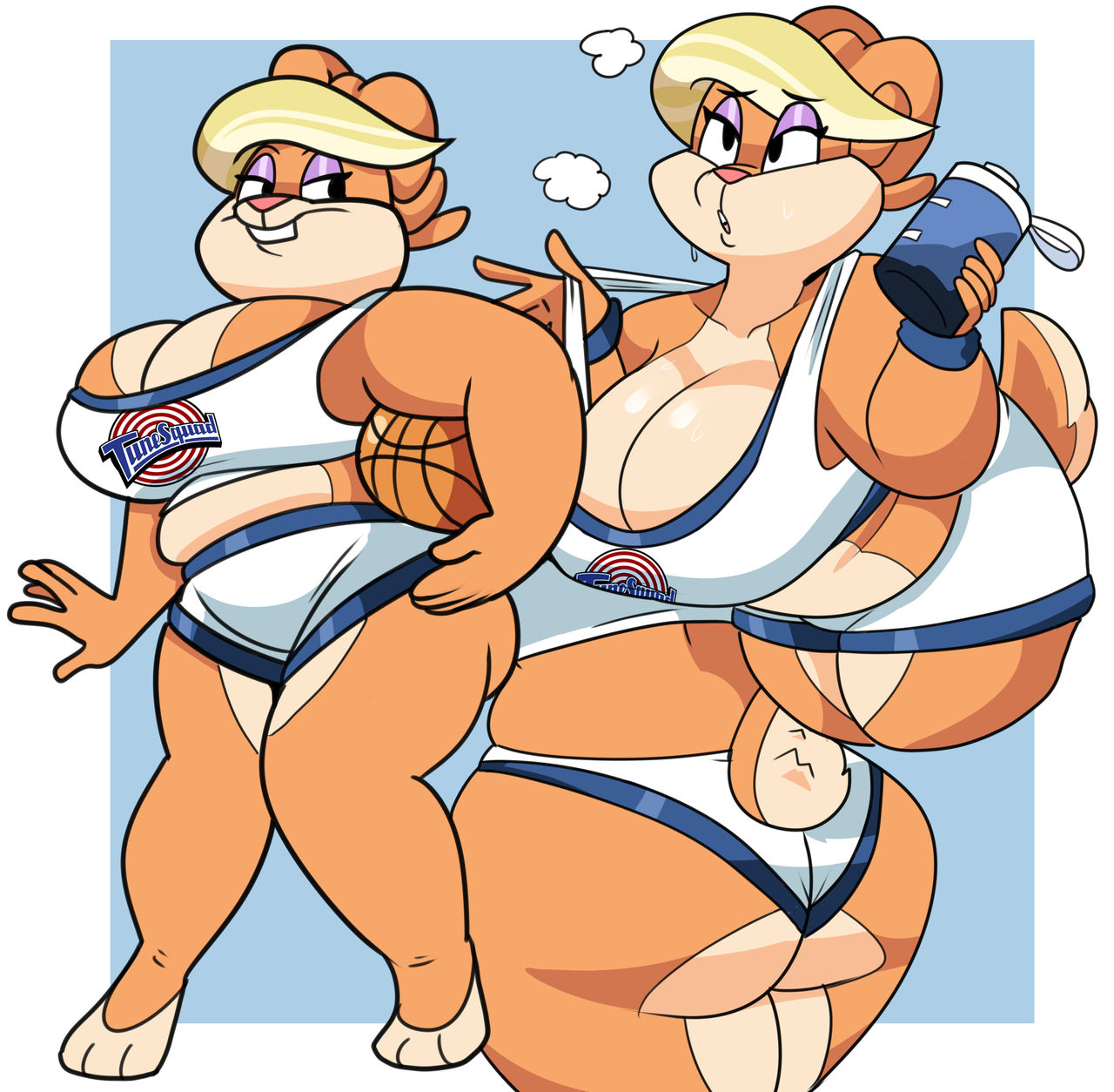 1girls, basketball, basketball (ball), basketball uniform, breasts, bunny, bunny ears, bunny girl, bunny tail, chubby, chubby female, female, furry, furry female, huge breasts, looney tunes, mature, mature female, milf, patricia bunny, space jam, superspoe, tired, water bottle