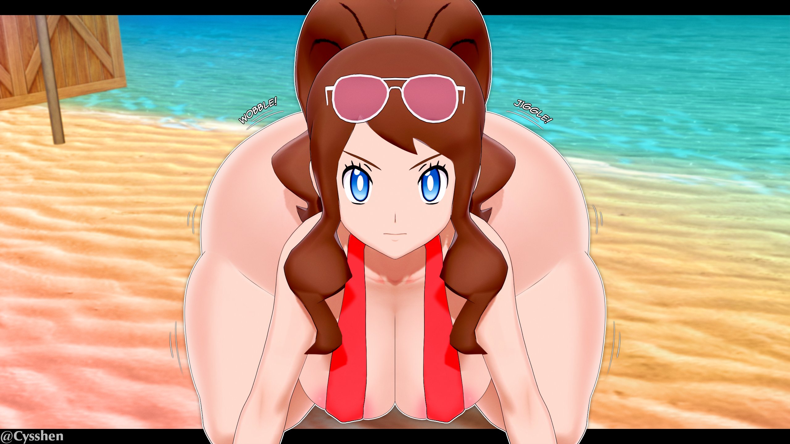 :|, 1girls, 2025, 3d, 3d (artwork), 3d background, 3d model, 3d render, ass, ass focus, ass up, beach, bending forward, bending over, big ass, big breasts, big butt, big thighs, blue eyes, breasts, brown hair, bubble butt, butt, cyshen, eyelashes, fat ass, fat butt, female, female focus, female only, gamefreak, giant ass, giant butt, gigantic ass, gigantic butt, hilda (pokemon), huge ass, huge breasts, huge butt, huge thighs, hyper ass, kneeling, kneeling female, large ass, large butt, large thighs, long hair, looking at viewer, nintendo, plump, plump ass, plump butt, pokemon, pokemon bw, sand, signpost, sitting, sitting on knees, solo, solo female, solo focus, staring, staring at viewer, summer, sunglasses, sunglasses on head, thick ass, thick thighs, thighs, water, wide ass, wide butt, wide hips, wobble, wobbling ass