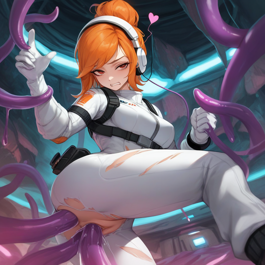 2024 ai_generated anal anal_penetration astronaut_suit bodysuit clenched_teeth double_insertion double_vaginal headphones kxy orange_eyes orange_hair original original_character purple_tentacles pussy sdxl space spacesuit tentacle tentacle_around_arm tentacle_grab tentacle_in_ass tentacle_in_pussy tentacle_rape torn_bodysuit torn_clothes triple_penetration vaginal vaginal_penetration