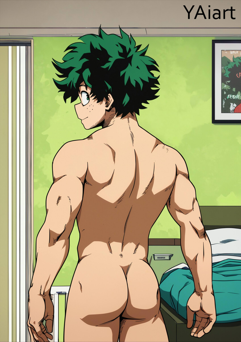 ai_generated ass back_view boku_no_hero_academia deku gay green_hair izuku_midoriya midoriya_izuku my_hero_academia yaiart yaoi